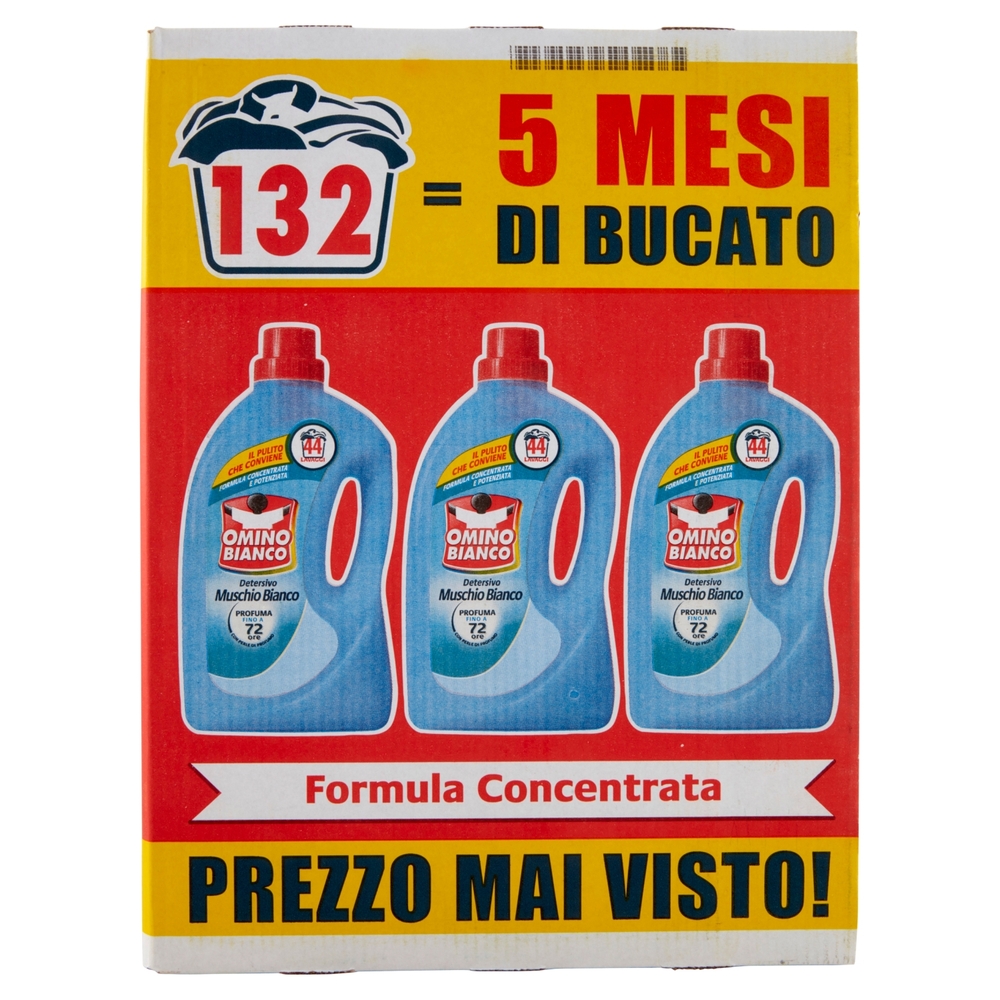 Omino Bianco Detersivo Lavatrice Liquido Muschio Bianco 3 x 44 Lavaggi 3 x 1760 ml